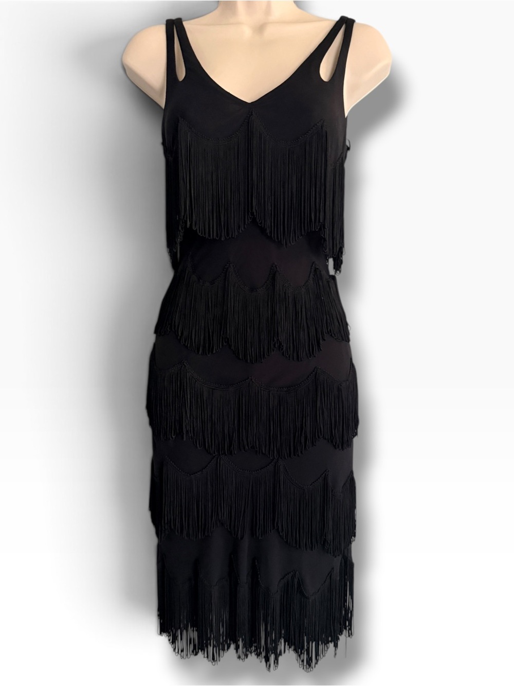 Sue Wong Vintage Silk Fringe Flapper Gatsby Dress Size 4 Black *RARE*